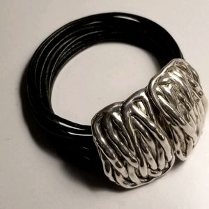 Opulenza Black Leather, Sterling Silver Bracelet